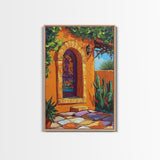 Spanish Doorway Scene, Rustic Home Art, Desert Vibes, Warm Entryway Decor, Framed Canvas Print, Southwestern Kitchen Wall Art