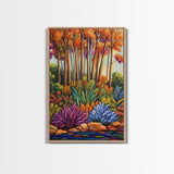 Autumn Forest, Leaves Colorful, Framed Canvas Print bright fall foliage nature painting, botanical boho forest scene, Kitchen Wall Art