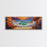 Ocean Wave, Rocky Coast, Vibrant Sunset, Nature Seascape, Framed Canvas Print, Coastal Wall Art, Beach Bathroom Decor, Colorful Seascape Art