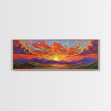 Sunset Cloudscape, Vibrant Sky Painting, Colorful Wall Decor, Nature Scene, Autumn Palette Living Room Framed Canvas Print, Office Art