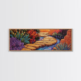 Garden Pathway, Floral Stream Art, Bold Colors, Succulent Garden Style, Framed Canvas Print, Kitchen or Hallway Wall Art
