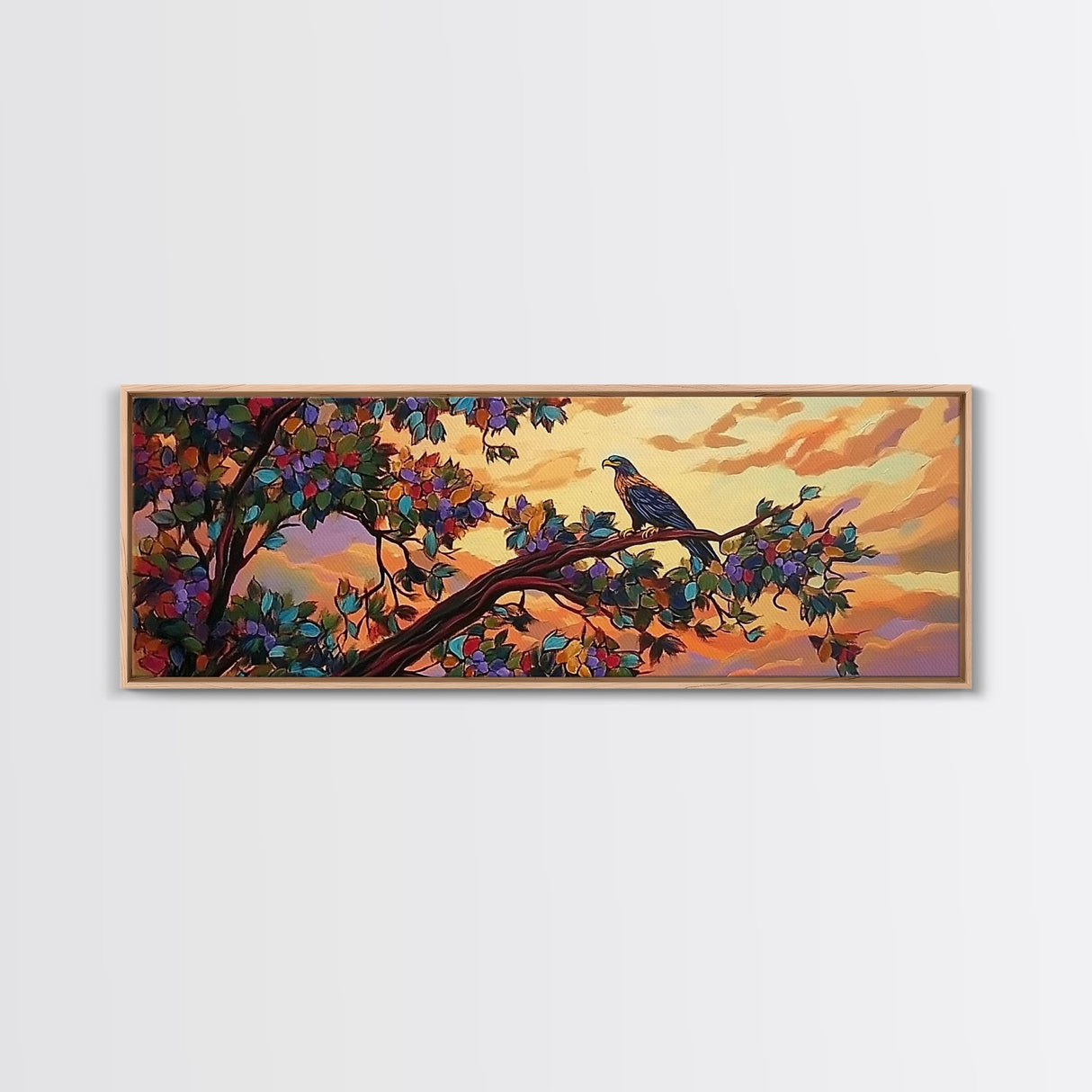 Majestic Eagle, Colorful Tree, Sunset Sky, Bold Nature, Canvas Print, wildlife wall art, nature lover gift, living room decor