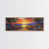 Tropical Sunset, Coastal Trees, Vibrant Horizon, Colorful Evening, Canvas Print, tropical paradise wall art, sunset lover gift
