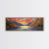 Sunset Lake, Mountain Reflection, Nature Glow, Framed Canvas Print, Scenic Wall Art, Autumn Decor, Cabin Artwork, Rustic Landscape Art