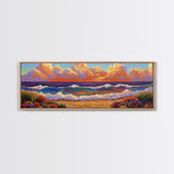 Beach Sunset, Gentle Waves, Cotton Clouds, Summer Calm, Framed Canvas Print, Coastal Wall Art, Soft Pastel Ocean Landscape
