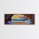 Arctic Ocean Cave, Winter Seascape, Vibrant Ice Waves, Framed Canvas Print, Seasonal Wall Art, Coastal Fantasy Decor