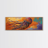 Vibrant Jellyfish, Ocean Creature, Sunset Sky, Living Room Decor, Framed Canvas Print, Coastal Wall Art, Bright Colorful Boho Art