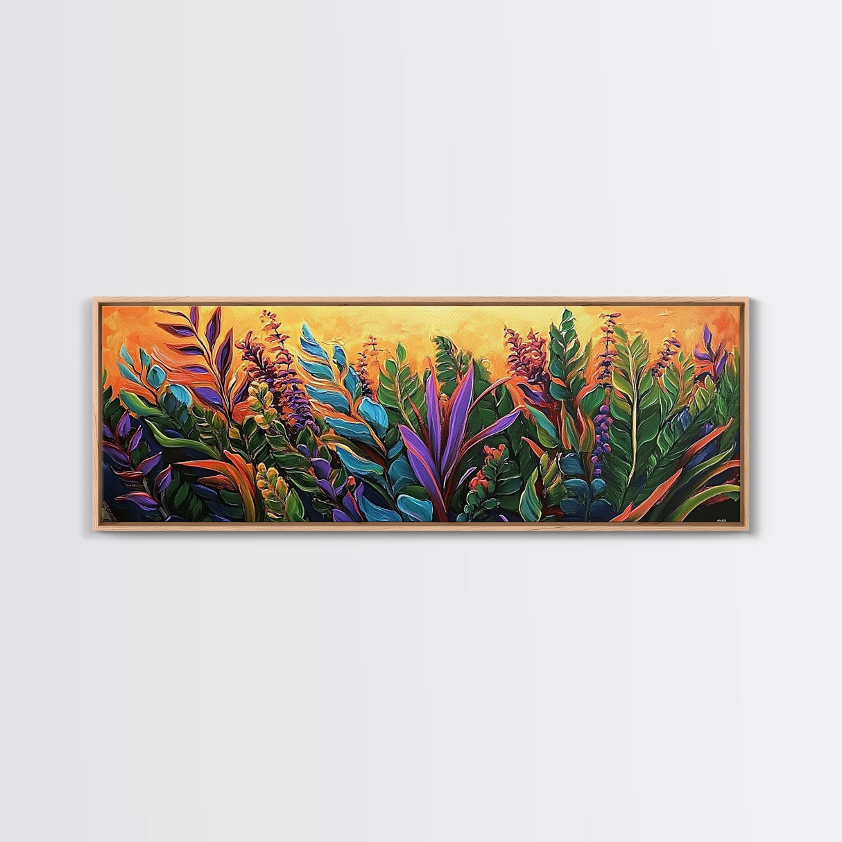 Tropical Leaves, Jungle Garden, Sunset Foliage, Kitchen Decor, Canvas Print, Bright Botanical Art, Vibrant Plant Wall Art