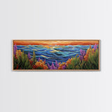Ocean Horizon, Sunset Sea, Flower Garden, Nature Escape, Canvas Print, Beach House Decor, Tropical Seascape Wall Art