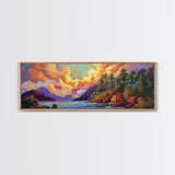 Mountain Trees, Lake Sunset, Nature Glow, Autumn Landscape, Canvas Print, Cabin Decor, Rustic Wall Art, Forest Escape