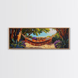 Hammock Retreat View, Relaxing Outdoor Space, Nature Art, Framed Canvas Print, summer art, patio decor, boho style, bedroom wall