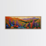 Wildflower Valley View, Bright Floral Mountain Art, Nature Inspired Painting, Framed Canvas Print, Kitchen or Bedroom Wall Decor
