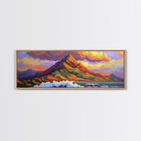 Mountain Wave Scene, Sunset Coastal Painting, Dramatic Landscape Art, Framed Canvas Print, Adventure Office or Living Room Wall Art