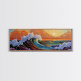 Sunset Ocean Wave, Colorful Seascape, Coastal Wall Decor, Living Room Art, Vibrant Beach Scene, Framed Canvas Print, Bold Brush Strokes