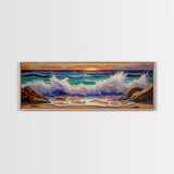 Crashing Waves Sunset, Seaside Landscape Art, Modern Beach Wall Decor, Living Room Accent, Framed Canvas Print, Coastal Vibes