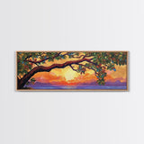 Tropical Tree Sunset, Ocean View Art, Island Vibes, Framed Canvas Print, Beach House Decor, Sunset Wall Art, Coastal Boho Art