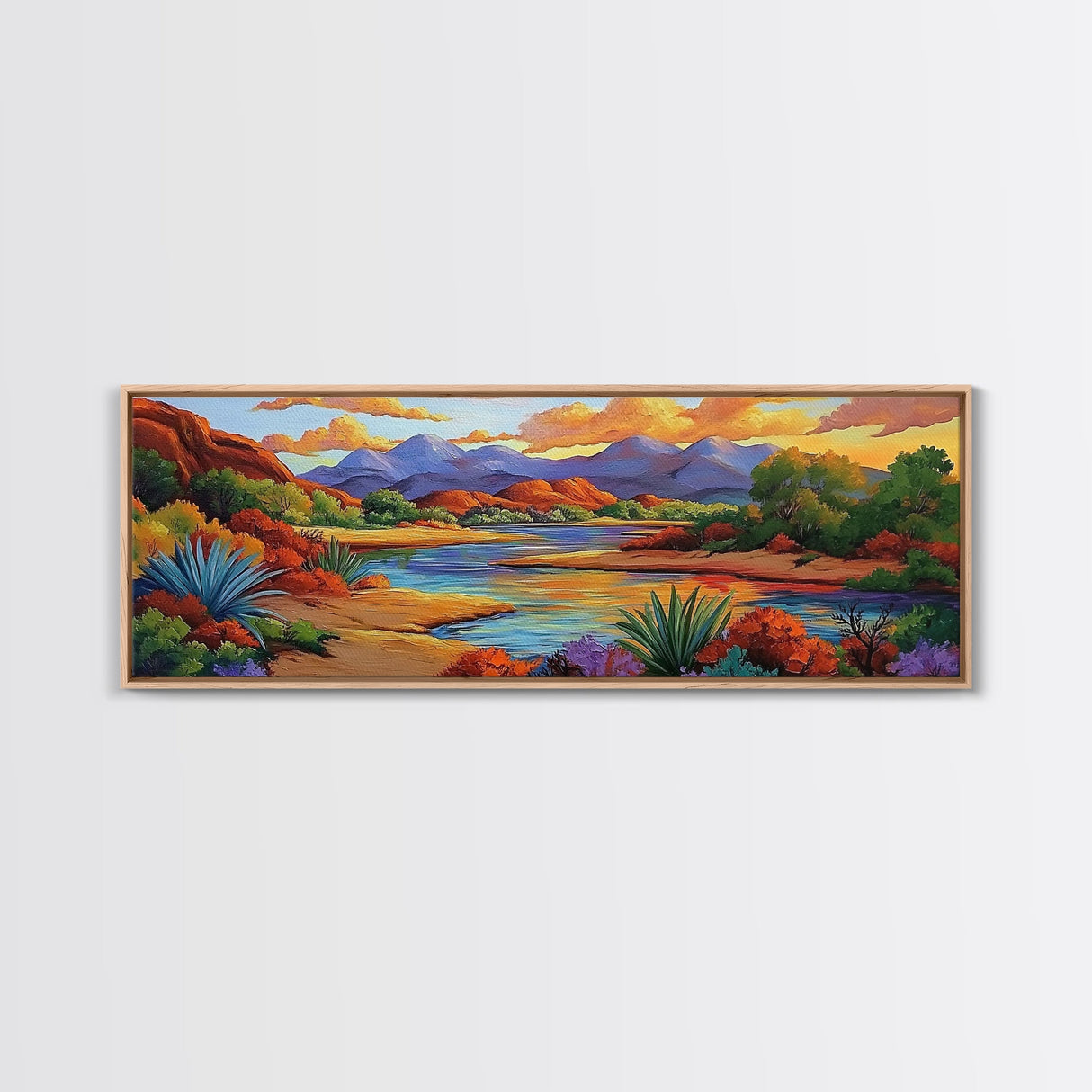 Desert River Colors, Southwest Landscape, Mountain Sunset, Framed Canvas Print, Living Room Wall Art, Earthy Tones, Fall Boho Decor