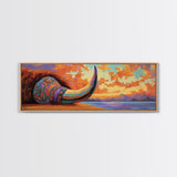 Longhorn Skull, Sunset Sky, Boho Western, Tribal Texture, Framed Canvas Print, Desert Wall Art, Living Room Decor, Southwestern Vibe