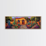 Southwest Garden Entrance, Cactus Desert Home, Rustic Charm, Framed Canvas Print, Living Room Wall Art, Vibrant Adobe Artwork
