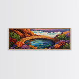 Garden Oasis, Coastal Pool, Tropical Bloom, Framed Canvas Print, Bathroom Wall Art, Vibrant Nature Decor, Colorful Landscape Art