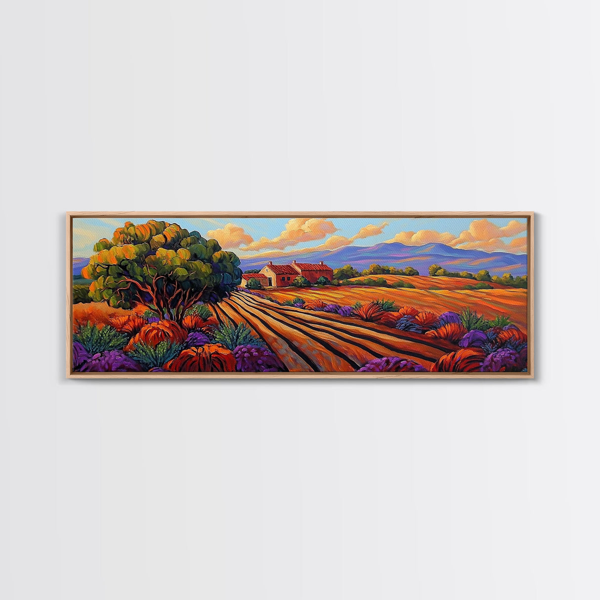 Autumn Farm Fields, Colorful Trees, Rural Home Landscape, Canvas Print, Fall Wall Decor, Country Living Room Wall Art, Impressionist Style