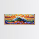 Vibrant Ocean Wave, Coastal Wall Art, Bold Sunset Seascape, Framed Canvas Print, Colorful Beach Decor, Nautical Bathroom Art