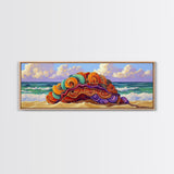 Vibrant Shell Art, Ocean Fantasy, Whimsical Beach, Nature Vibes Framed Canvas Print, Coastal Bathroom Art, Boho Sea Decor