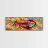 Lobster Beach Art, Ocean Colors, Bold Seafood, Seaside Fun Framed Canvas Print, Kitchen Wall Art, Nautical Beach House Decor