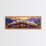 Colorful Shell Art, Coastal Mountain Decor, Ocean Nature Vibes, Beach Shell Wall, Framed Canvas Print, Living Room Coastal Boho Art