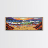 Sunset Shore View, Vibrant Ocean Wave, Footprints in Sand, Coastal Seascape Art, Framed Canvas Print, Beach House Wall Decor