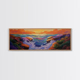 Sunset Coast, Vibrant Waters, Ocean Rocks, Canvas Print, Dreamy Beach Wall Art, Bright Living Room Decor, Boho Seascape Scene
