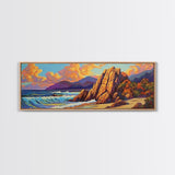 Coastal Rocks, Ocean Cliffs, Sunset Clouds, Canvas Print, Bold Seascape Wall Art, Living Room Fall Decor, Nature Inspired Aesthetic
