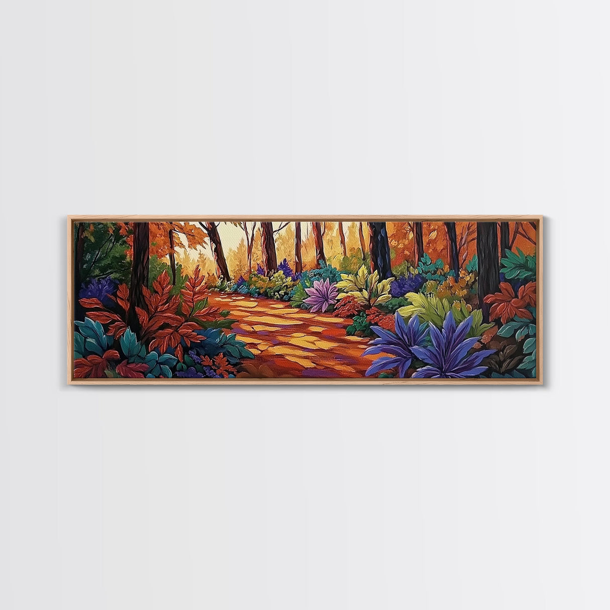 Forest Path, Autumn Leaves, Whimsical Foliage, Canvas Print, Fall Living Room Wall Art, Cozy Nature Decor, Warm Seasonal Aesthetic
