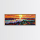 Vibrant Ocean Sunset, Textured Wave Painting, Modern Seascape Art, Framed Canvas Print, Coastal Living Wall Art, Boho Bedroom Decor