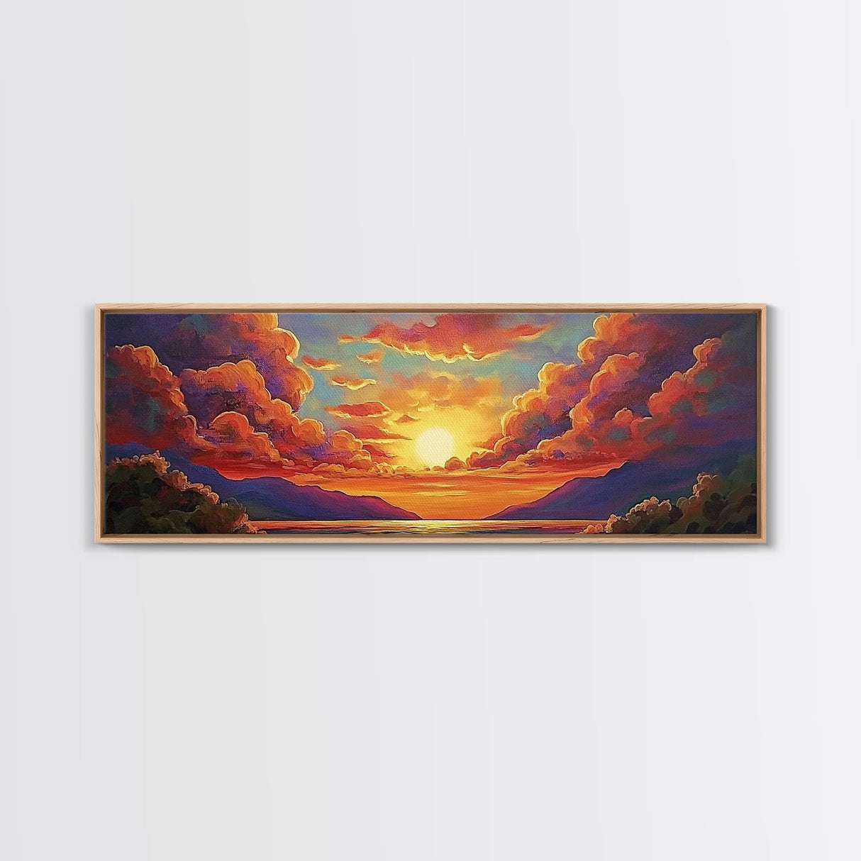 Sunset Serenity Sky, Mountain Glow Art, Dreamy Landscape Painting, Canvas Print, Peaceful Wall Decor, Living Room or Meditation Space