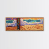 Painted Post, Colorful Shore, Ocean Wave, Surf Vibes, Framed Canvas Print, Beach Bedroom Wall Art, Tropical Seaside Expressionism