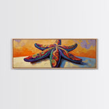 Starfish Art, Coastal Decor, Ocean Sunset, Framed Canvas Print, Vibrant Sea Life, Beach House Wall Art, Tropical Boho Style
