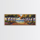 Coastal Trees, Ocean View, Beach Path, Vibrant Foliage, Framed Canvas Print, beach house decor, nature wall art, coastal living room style