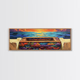 Sunset Pier, Ocean Horizon, Bold Seascape, Framed Canvas Print, Beach House Wall Art, Coastal Dining Room Decor, Vibrant Nautical Art