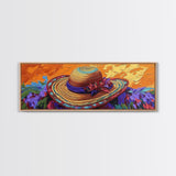 Sun Hat Painting, Floral Accent, Bold Texture, Summer Vibes, Framed Canvas Print, Boho Wall Art, Bedroom or Dressing Room Decor