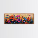 Vibrant Floral Burst, Sunset Garden, Colorful Flowers, Bold Leaves, Canvas Print, Living Room Wall Art, Boho Botanical Style