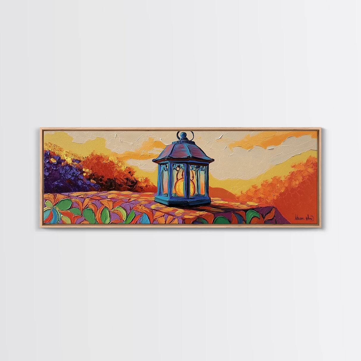 Lantern Glow Moment, Rustic Fall Lantern, Sunset Patio Wall Art, Canvas Print, Autumn Porch Decor, Warm Country Home Artwork