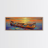 Sunset Lake Canoe, Peaceful Evening Art, Autumn Water Scene, Canvas Print, Rustic Cabin Wall Art, Colorful Lakehouse Decor