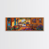 Mediterranean Patio Vibe, Colorful Courtyard Painting, Rustic Garden View, Framed Canvas Print, Kitchen Wall Art, Tuscan Style Decor