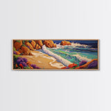 Ocean Waves Beach, Colorful Surf Art, Coastal Landscape, Seaside View, Canvas Print, Bathroom Wall Art, Nautical Theme, Vibrant Art