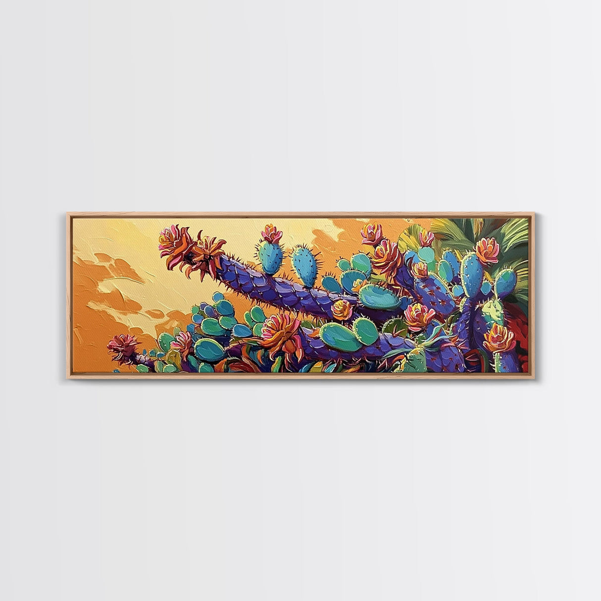 Cactus Bloom Field, Desert Botanical Art, Succulent Flower Print, Framed Canvas Print, Kitchen Wall Art, Vibrant Garden, Boho Decor