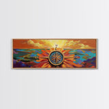 Compass Rose, Nautical Decor, Seafaring Art, Sunset Ocean, Framed Canvas Print, Beach House Art, Office Wall Art, Boho Travel Art