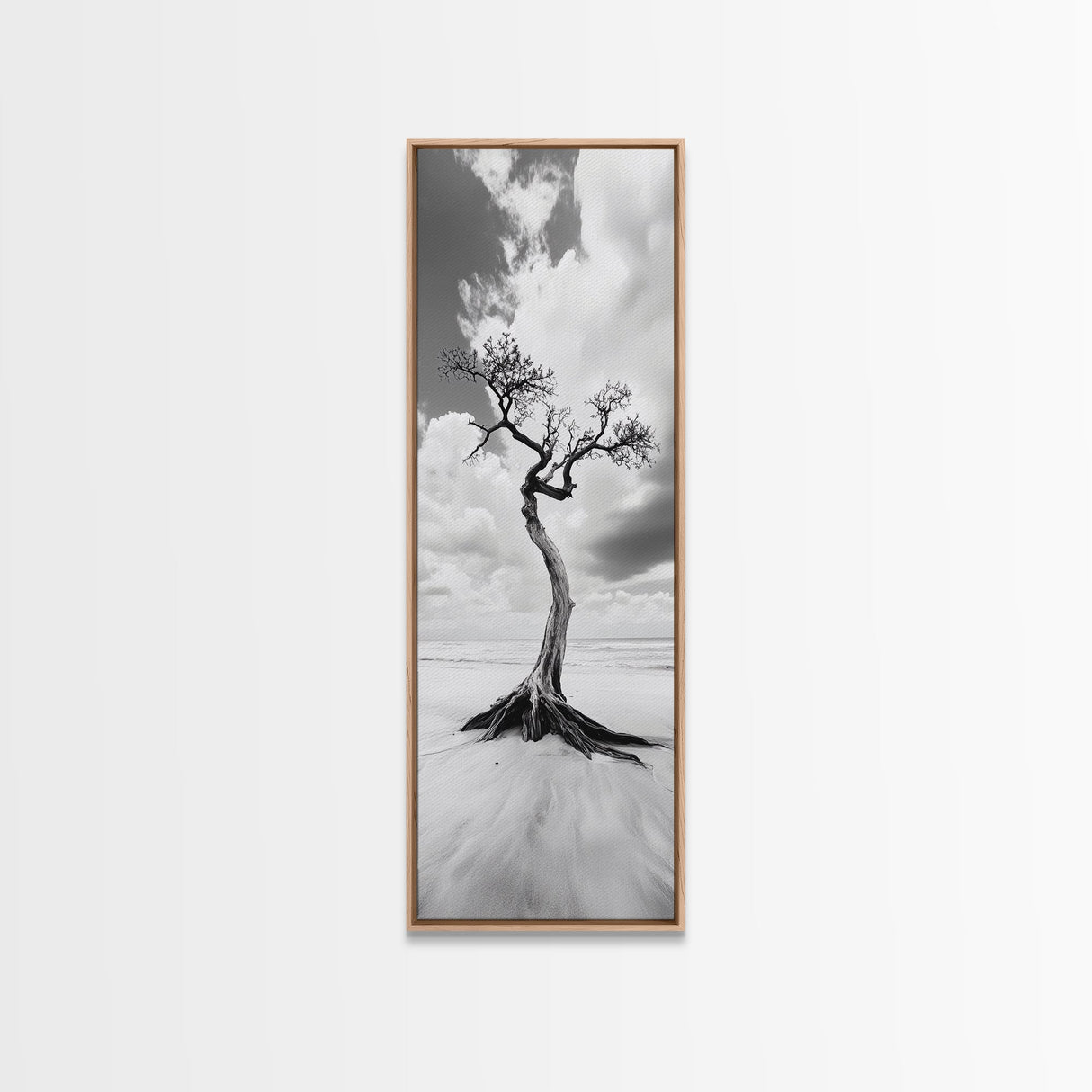 Solitary Tree, Beach Art, Surreal Landscape, Moody Wall Decor, Framed Canvas Print, Meditation Room Art, Monochrome Nature Style