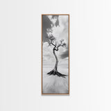Solitary Tree, Beach Art, Surreal Landscape, Moody Wall Decor, Framed Canvas Print, Meditation Room Art, Monochrome Nature Style