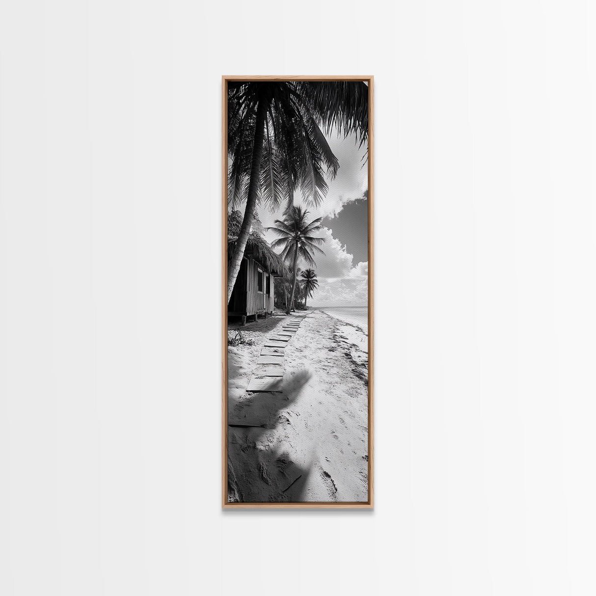 Tropical Beach Path, Palm Trees, Coastal Escape, Island Cabin, Relaxing Vibes, Framed Canvas Print, Living Room Wall Art, Boho Coastal Decor